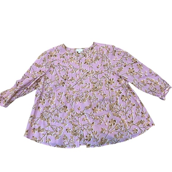 J Jill pink floral Pintuck lightweight button up top size XL petite XLP boho - Picture 7 of 10